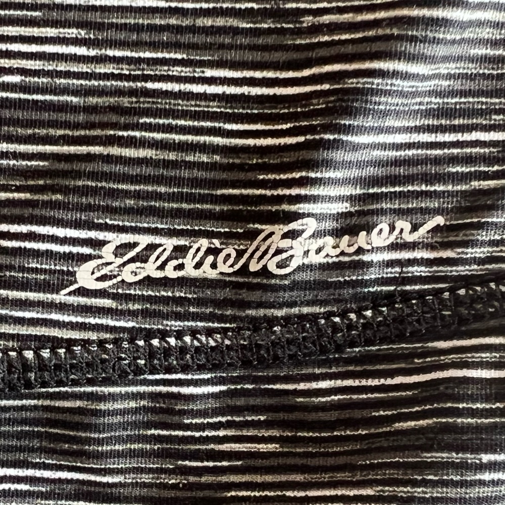 Eddie Bauer Women’s Black Gray White Striped Leggings Mid Rise Size Medium - Picture 3 of 5